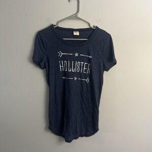Hollister Y2K Preppy Baddie Blue & White  Short Sleeve Logo Tee Large Mallcore